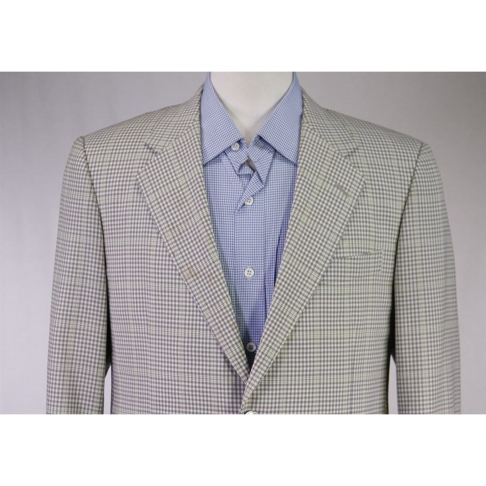 Hickey Freeman Gray Cream Gingham Check Lime Green Wool Sportcoat Blazer 40S - Picture 3 of 12